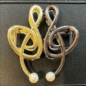 Elegant Gold and Silver Treble Clef Hair Clips